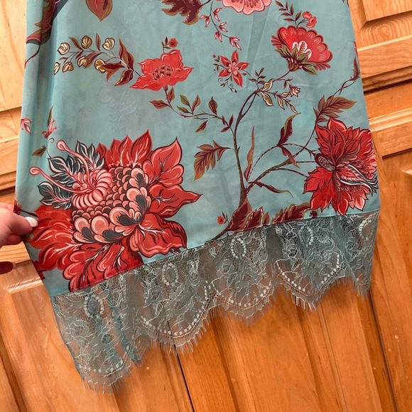 Soft Surroundings Floral Lace Trim Slip Dress XS Aqua Red Cottagecore - Picture 7 of 10